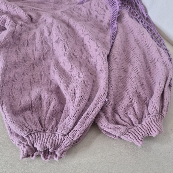 Free People Lavender Love Lace Crochet Peasant Sweater Top Shirred Waist- Size M - Picture 12 of 14